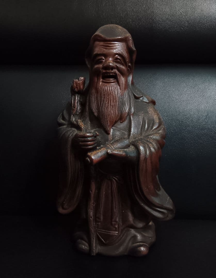 【大型 26cm】備前焼 七福神 寿老人 陶器 置物 縁起物 骨董品