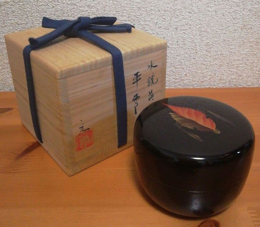 崎田宏作　水鏡　蒔絵　内銀　棗　共箱　共布　略歴付　茶道具