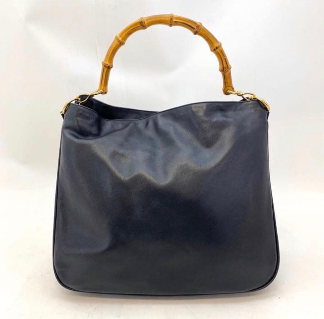 グッチ バンブー トート バッグ ショルダー 革 黒 EO584 gucci