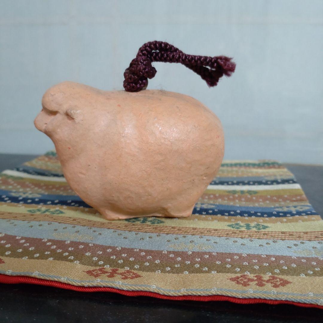 昭和の陶器 羊 土鈴紫色の紐付き