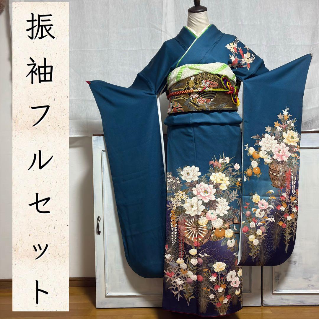 ⁂daoi20050509様⁂【振袖フルセット】極美品 草花御所車 7点セット