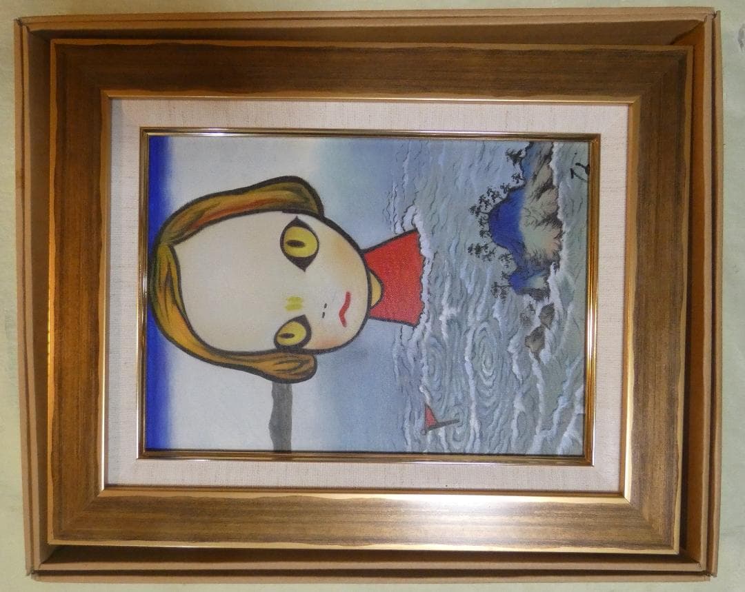 油彩画 奈良美智 「風景、人物」サイン F4 額装済み 肉筆手描き