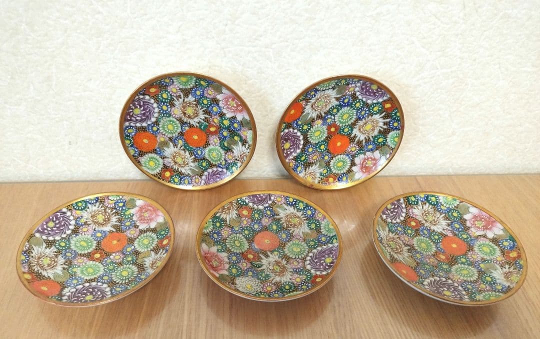 5枚組　九谷焼　色絵　花詰豆皿