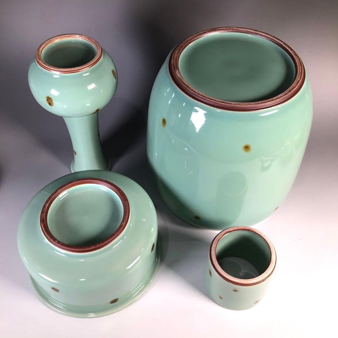 Ｍ１４６　皆具　『平安祥堂造』『飛青磁』『水指　建水　蓋置　杓立』　共箱　茶道具