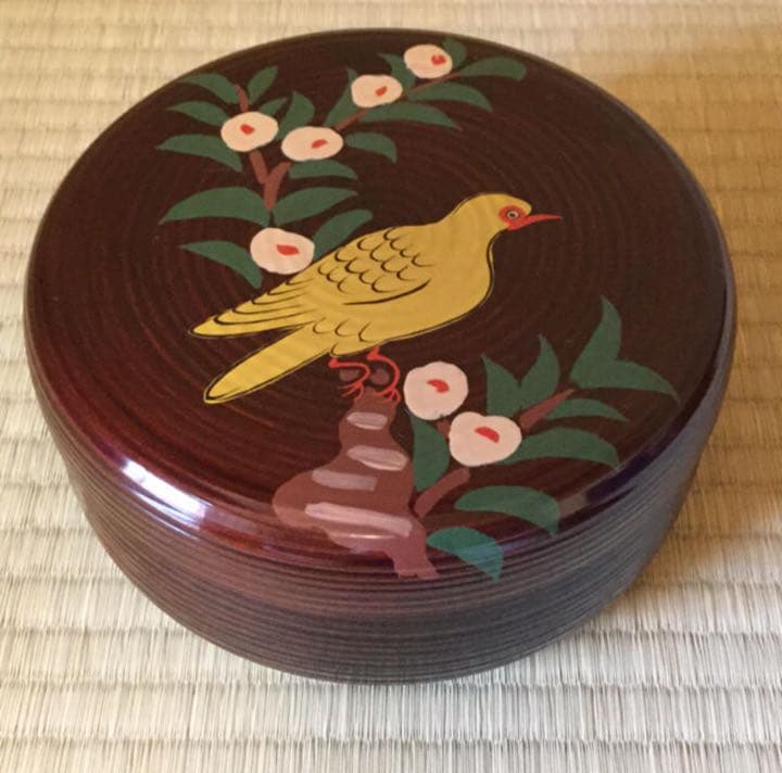 【中古美品】 11代 中村宗哲造 千家十職 ウルシ絵 喰篭　菓子器