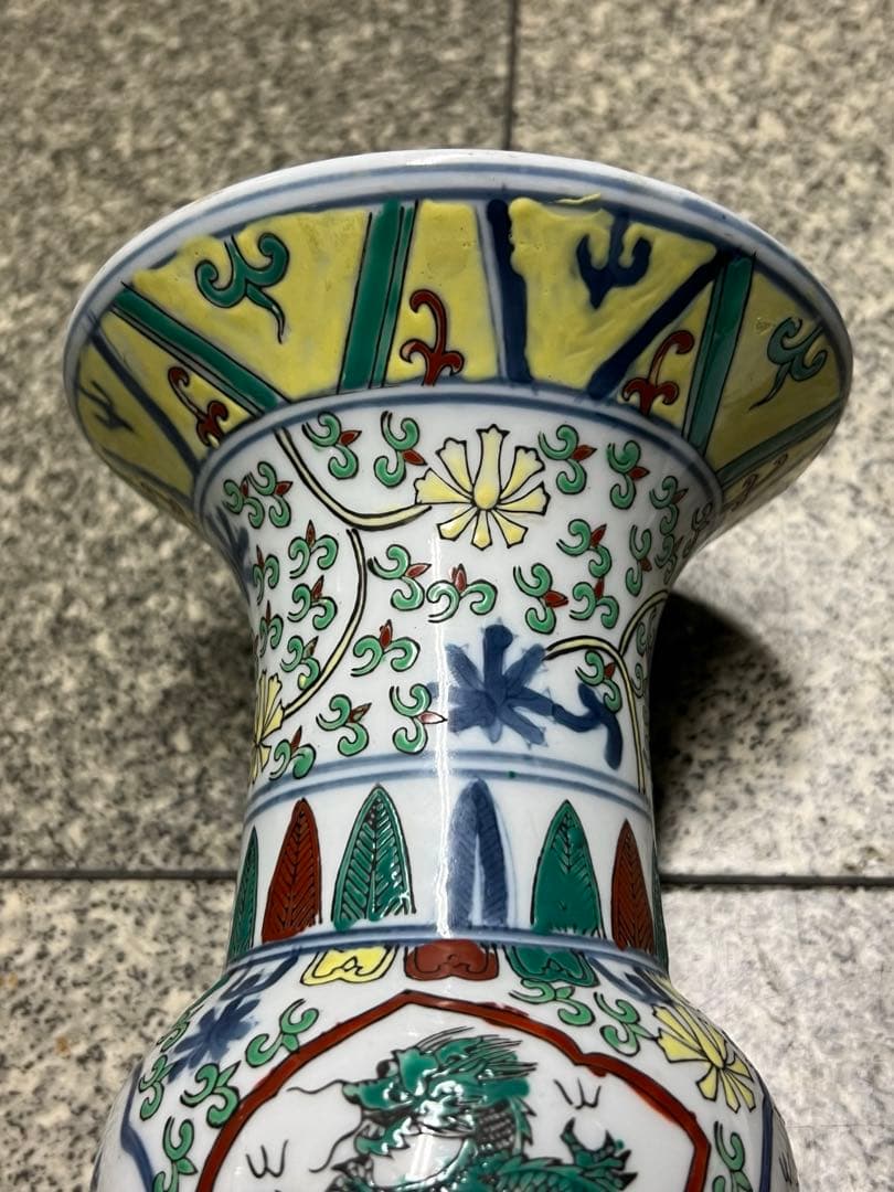 中国古美術　五彩龍紋染付花瓶【大明萬歷年製】在銘F-0