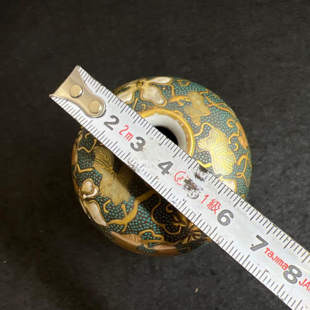 時代九谷焼　青粒手極上金彩花入　木箱付　高11.3㎝東Y7-0502⭐︎2Fトヒエ