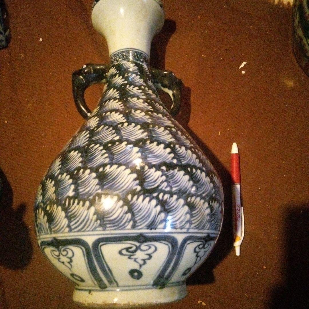 中国陶磁器　明鶴首青花壺