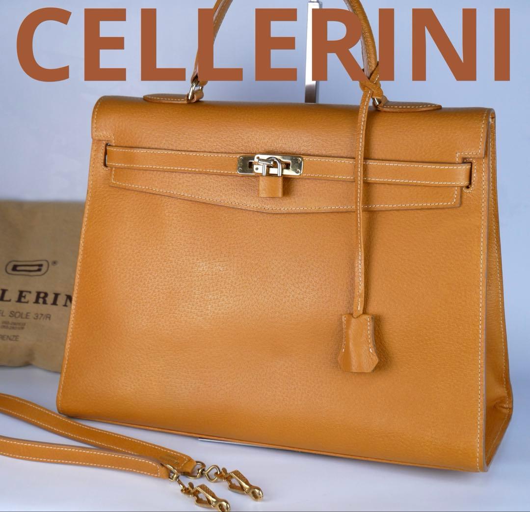 希少美品　Cellerini チェレリーニ　2Wayバッグ　キャメル　ゴールド