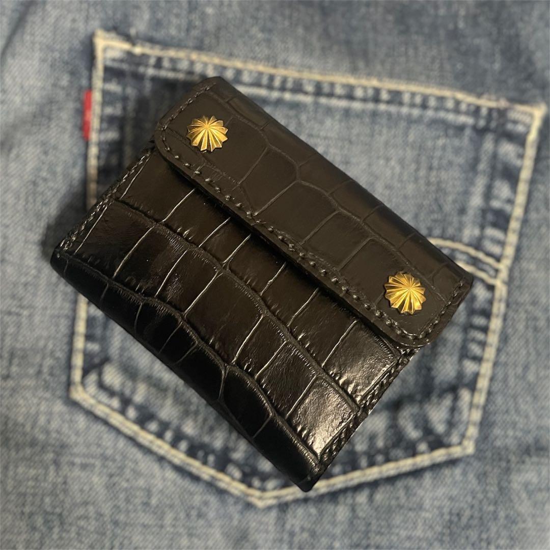 トラッカーウォレット クロコ 真鍮 アポロコンチョ 4層 茶芯