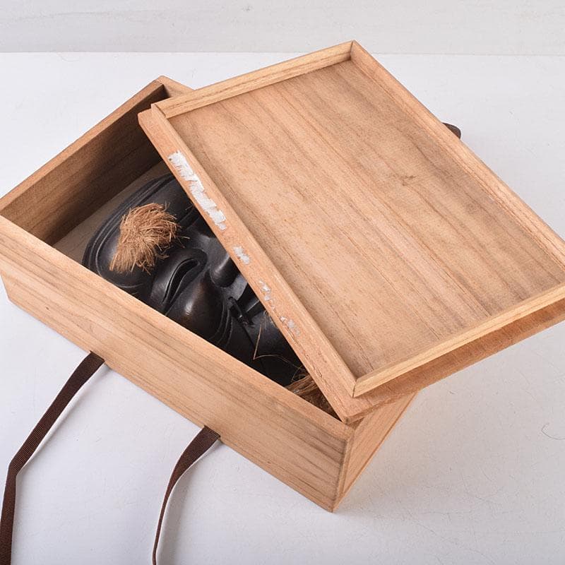 能面　能楽　雅楽　木彫　黒色尉　お面　在銘　時代箱　V　R8891