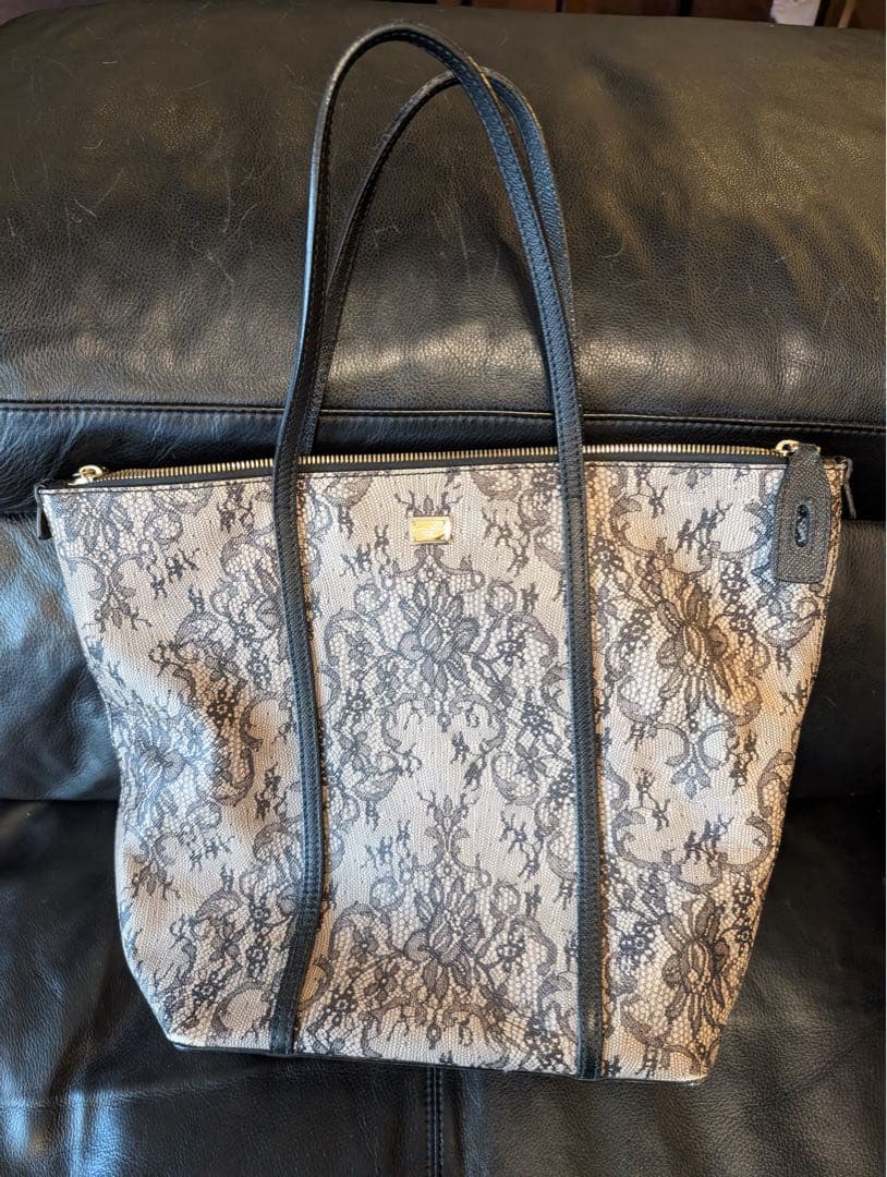 【Dolce & Gabbana レザートートバッグ／ブラックxグレー】