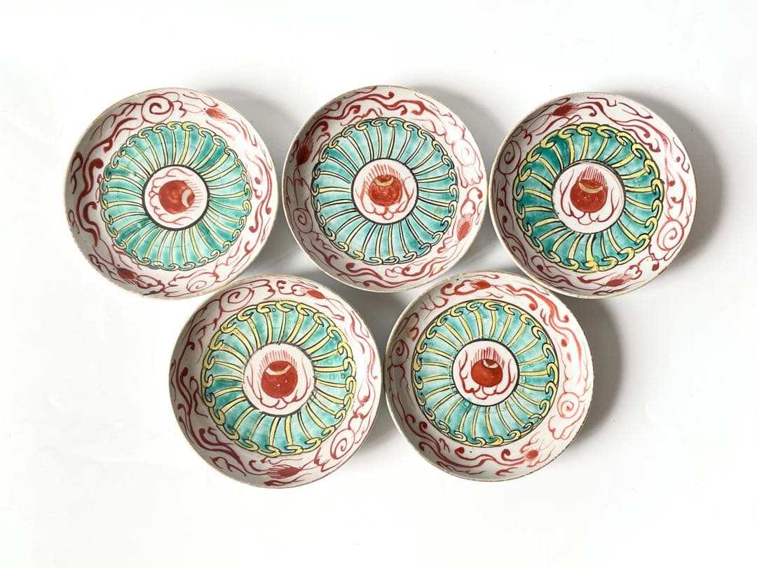 アンティーク　骨董　くらわんか　色絵　宝珠文様　小皿　銘々皿　5枚　波佐見焼