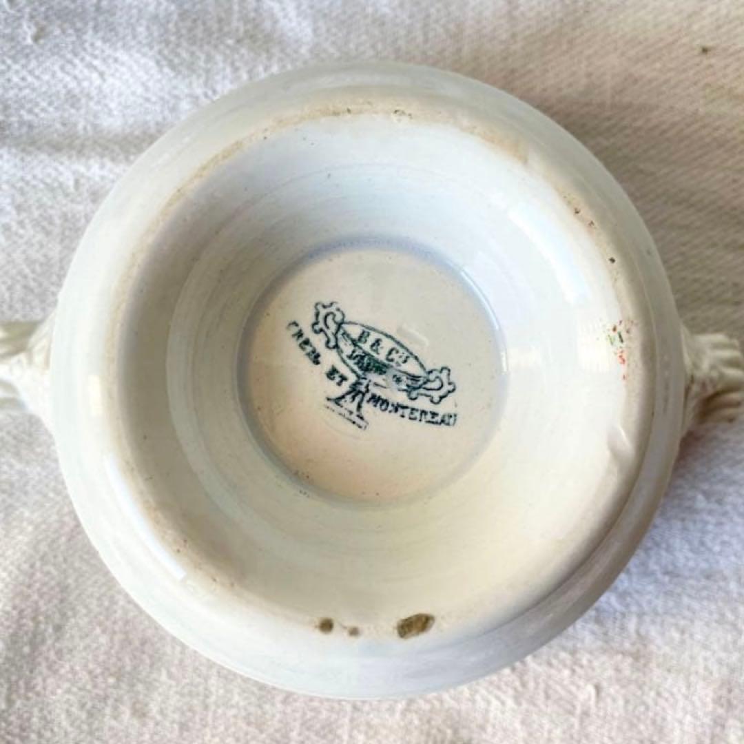 クレイユモントロー 花柄ブイヨンボウル スーピエール　フランスアンティーク