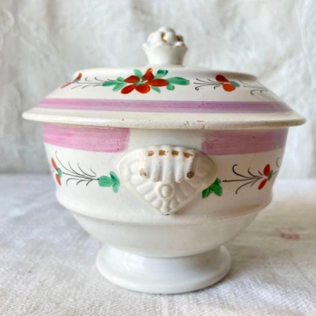 クレイユモントロー 花柄ブイヨンボウル スーピエール　フランスアンティーク