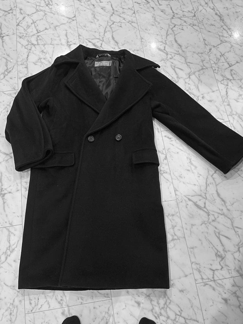 マックスマーラ　黒 ダブルブレスト チェスターコート レディース