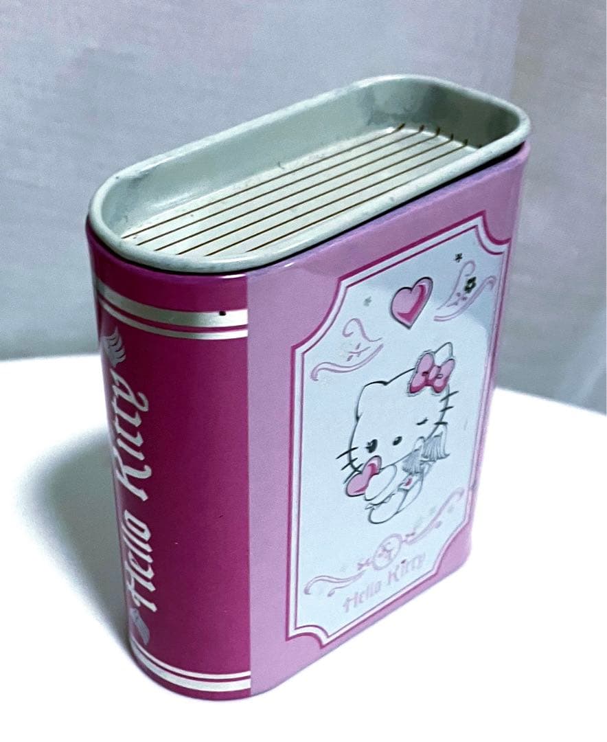 エンジェルキティ　ピンク　本　缶　物入れ　チャーミー　天使　ストライプ　ハート