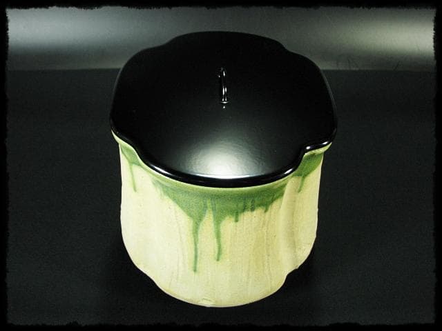 珍品！黄瀬戸織部 林 英仁 一重口 水指 茶道具 四方桟 共箱 上位品 f284