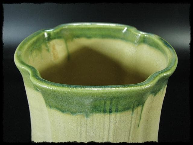 珍品！黄瀬戸織部 林 英仁 一重口 水指 茶道具 四方桟 共箱 上位品 f284