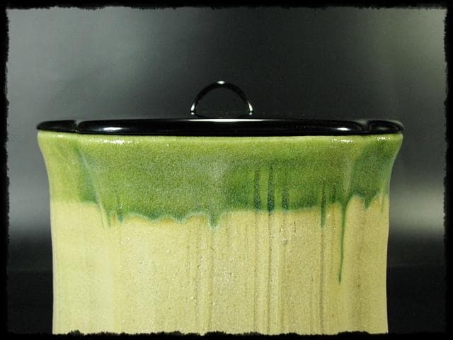 珍品！黄瀬戸織部 林 英仁 一重口 水指 茶道具 四方桟 共箱 上位品 f284