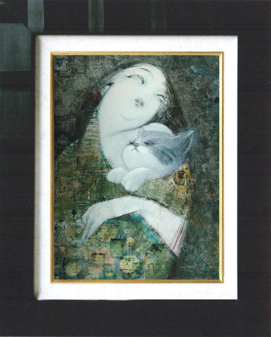 油絵 菅家令子 絵 絵画インテリア 額付(黒) F4-030719 祈り 母子像