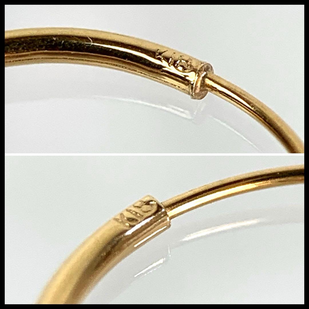 K18 YG フープピアス バネ式 直径15mm 太さ1mm ユニセックス