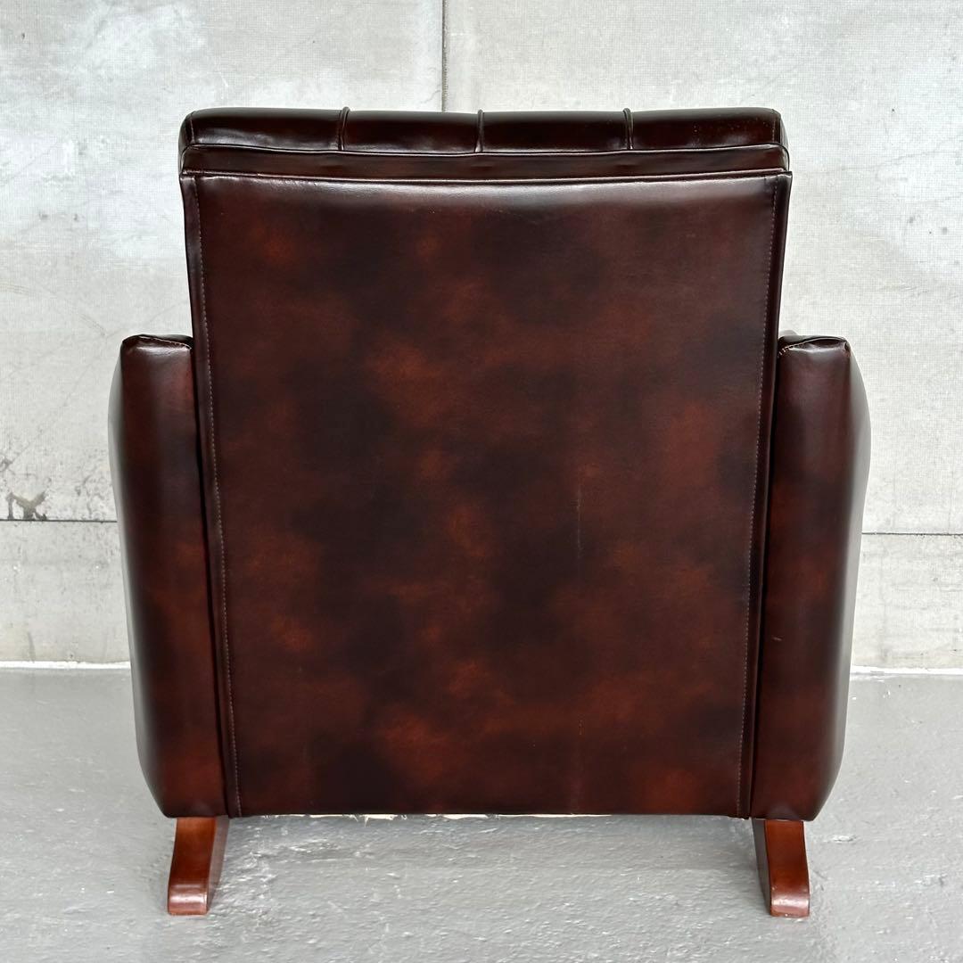 ✦昭和レトロ✦ミッドセンチュリー ラウンジチェア 合皮 × 無垢材装飾 ソファー