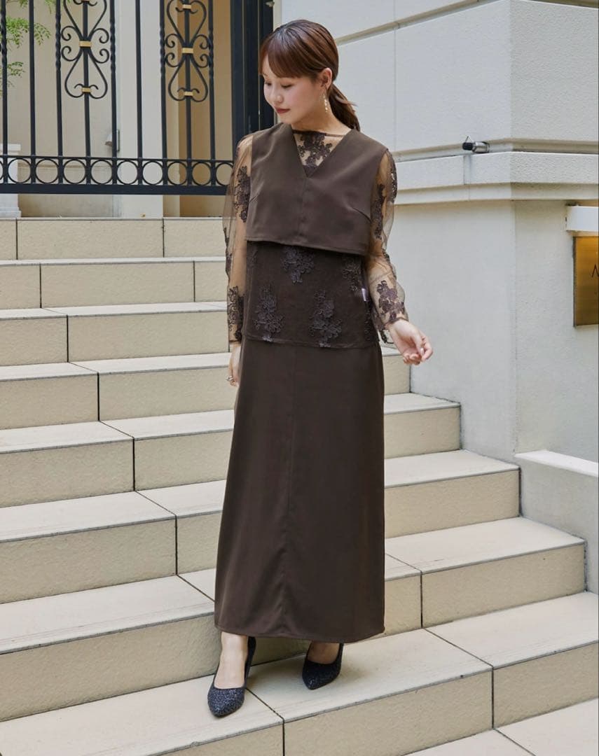 マルチレイヤードセットドレス　ブラウン