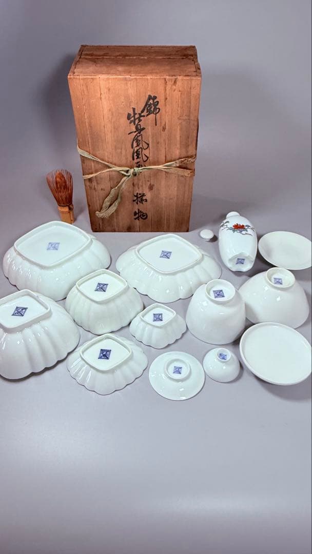 大正～昭和初期　十二代　酒井田柿右衛門　牡丹鳳凰画　揃物　渦福　共箱　合資会社