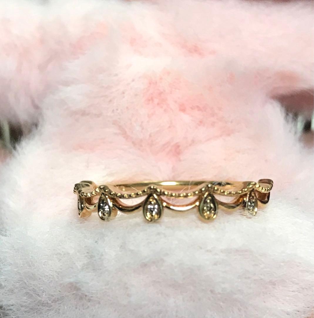 ete YG ブラウンダイヤモンド　スカラップ　レース　リング 14号