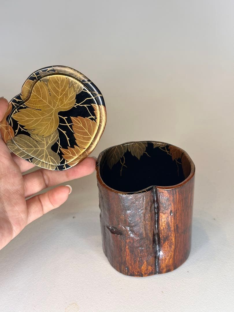 漆器　茶棗 樹根形　内金蒔絵　洒金　款有