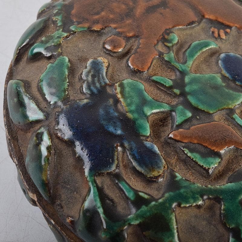 茶道具　交趾焼　獅子文　蓋裏仏像刻　懐中仏　香合　蓋物　C　R9390