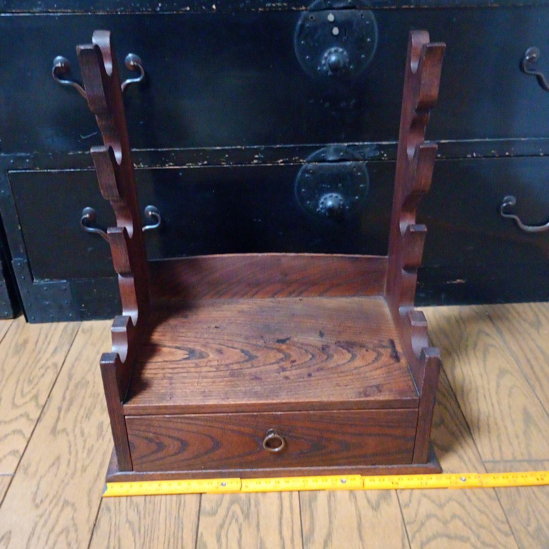 刀掛け台　5本掛け　無垢材　引き出し付　武具　日本刀