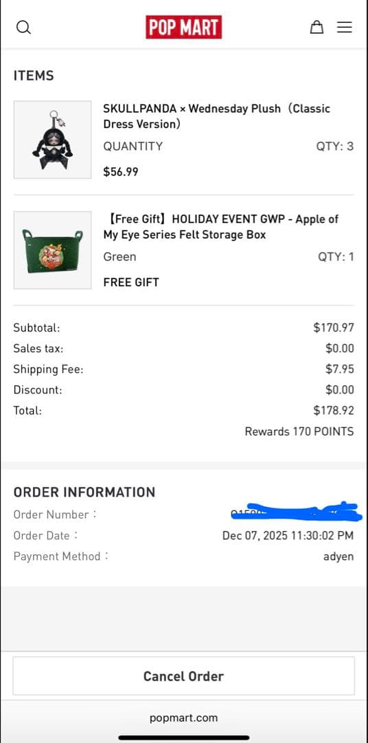 本日限定価格1POPMART ポップマート スカルパンダ ウェンズデー　限定