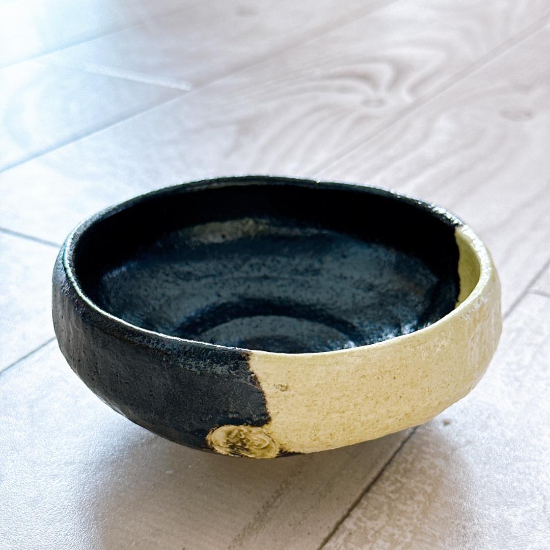 林陶造　馬盥茶碗　黒掛分け　印　紙箱　古道具　茶道具