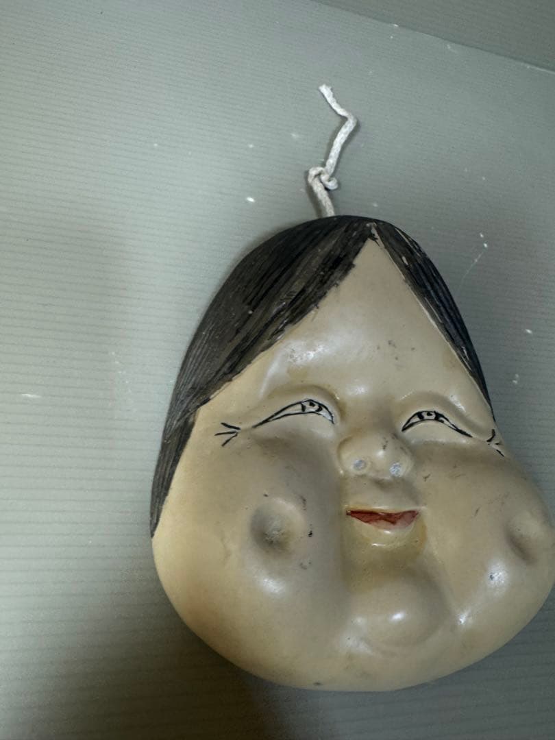 2498 骨董 裏春画 置物 彫刻 おたふく おかめ 裏絵 縁起物 お多福 お面