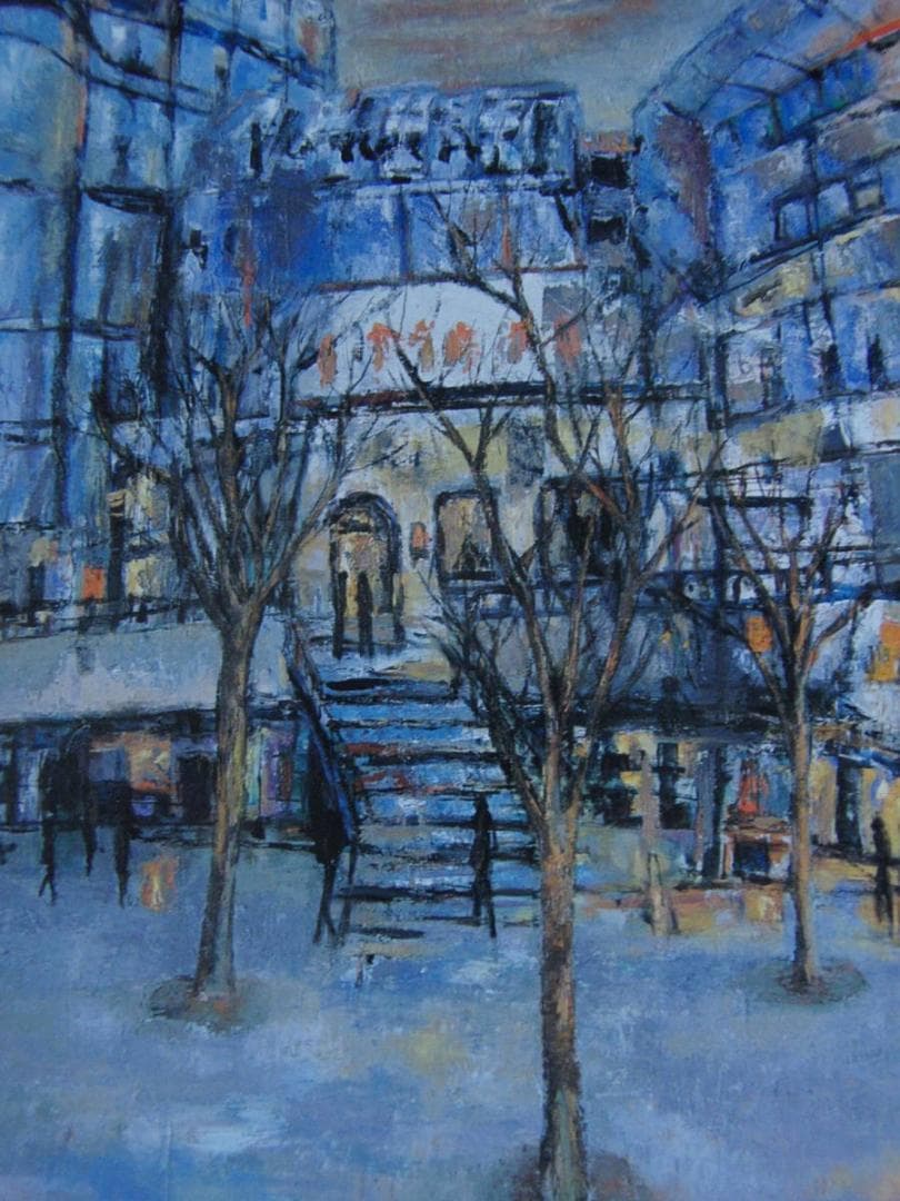 井上禧美子、【たそがれの街】、希少な額装用画集より、新品額装付