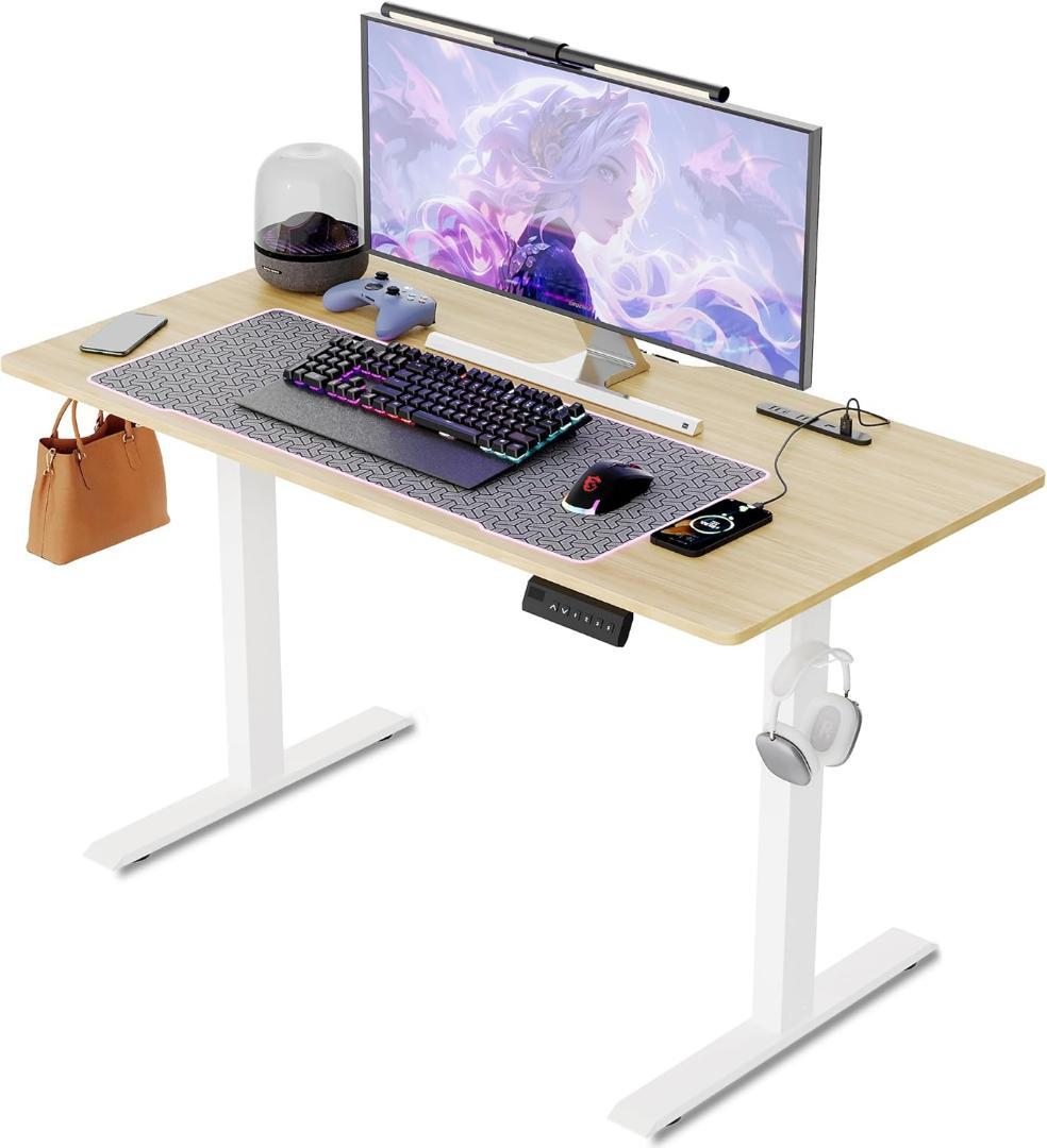 木目調⭐️ゲーミングデスク 電動 昇降式デスク USB×コンセント付き