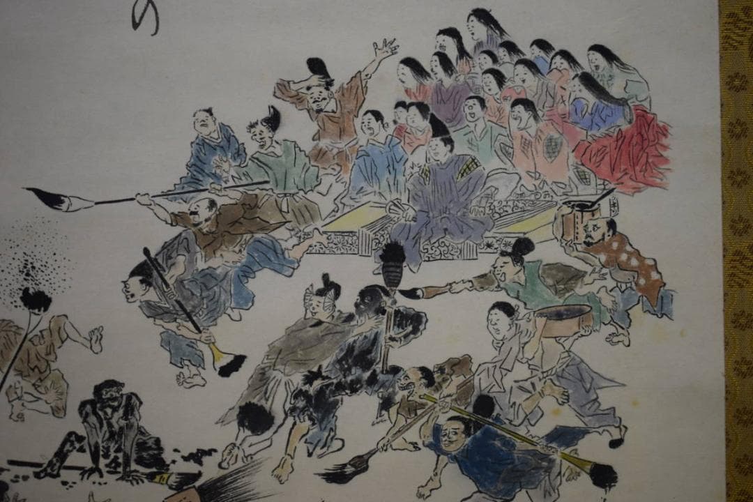 真作/竹霞庵主/畦鳳/墨戦争画賛/人物図/戯画/布袋屋掛軸HI-447