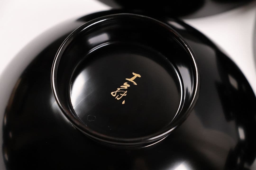 CK72 漆芸 木製漆器 輪島塗 柿蒔絵 黒塗御吸物椀 五客 / 秋 果物