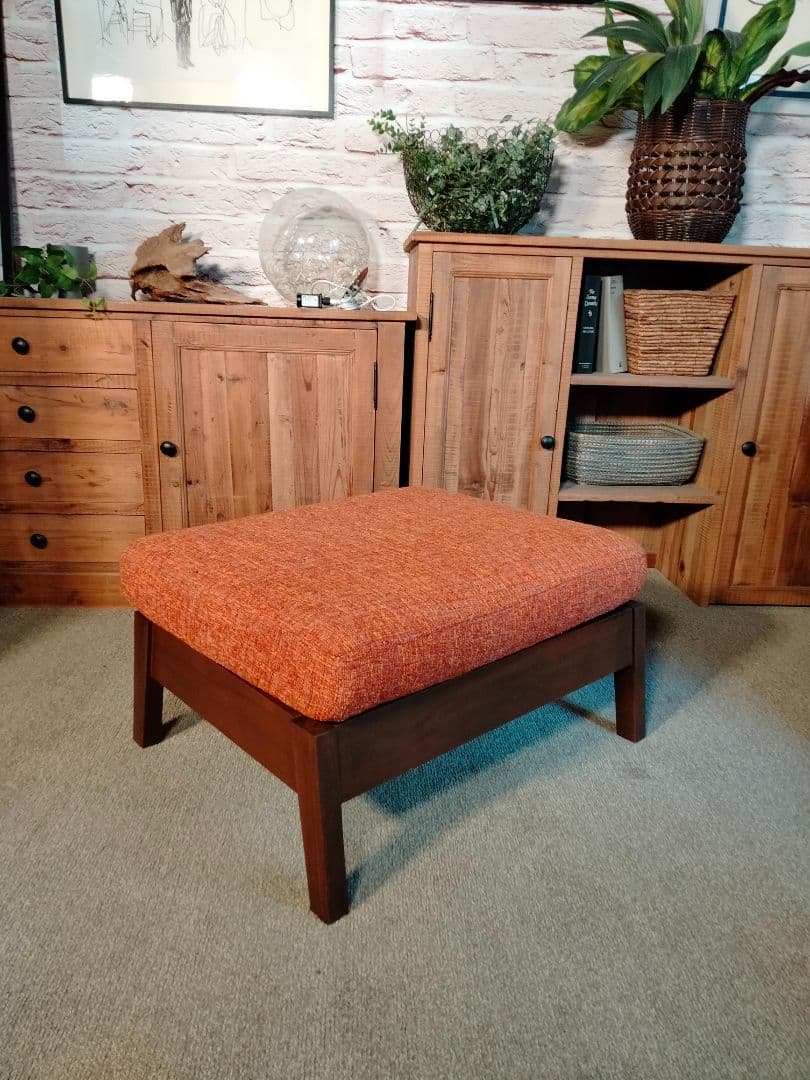 スツール 関家具 リラックスフォーム オレンジ 布製 オットマン(2408A③)