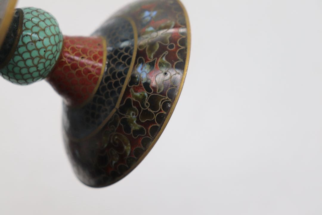 中国　七宝焼　燭台　送料込み251015