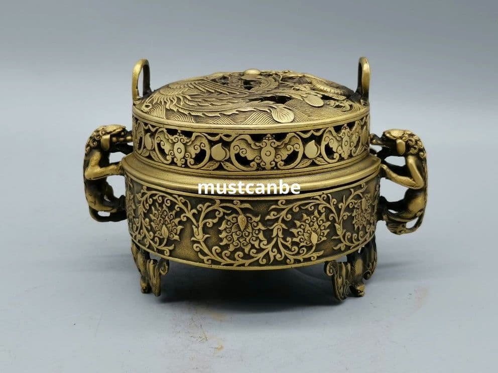 銅製 童子元宝炉 龍鳳香炉 室内薫香炉 香道具 茶道具 工芸品 置物