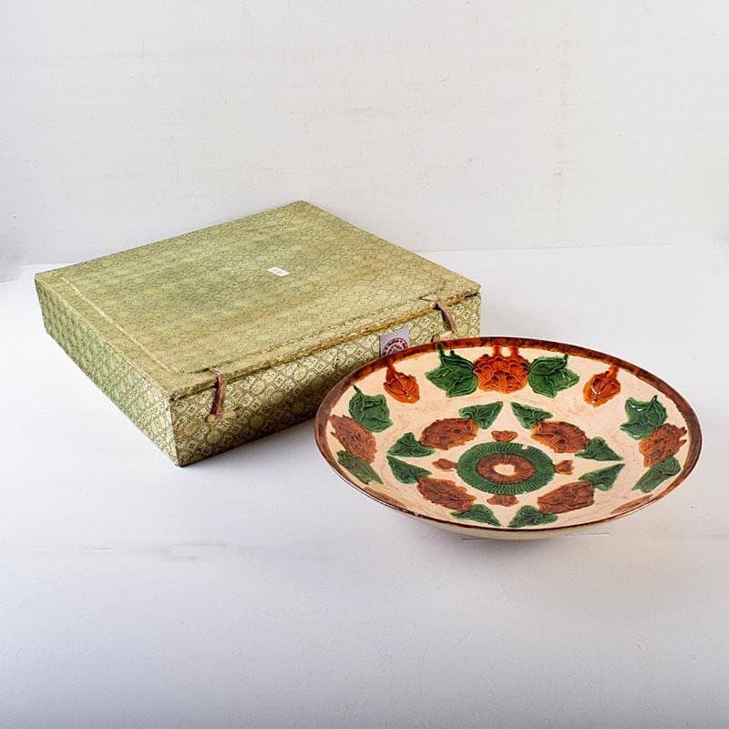 中国　唐三彩　花文　大皿　飾皿　直径約31㎝　V　R8014C