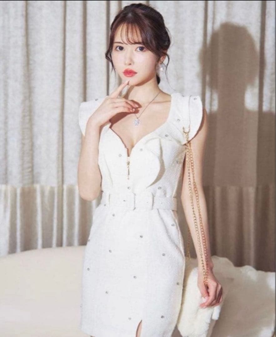 JEWELS ♡ホワイトフリルタイトドレス XS キャバドレス