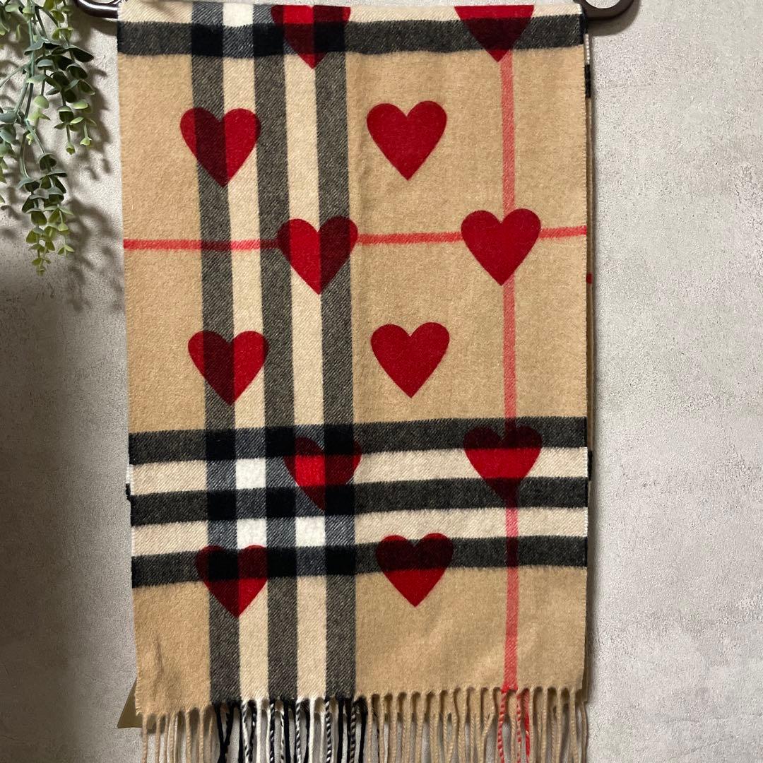 美品　バーバリー　カシミア100% マフラー　ノバチェック　ハート