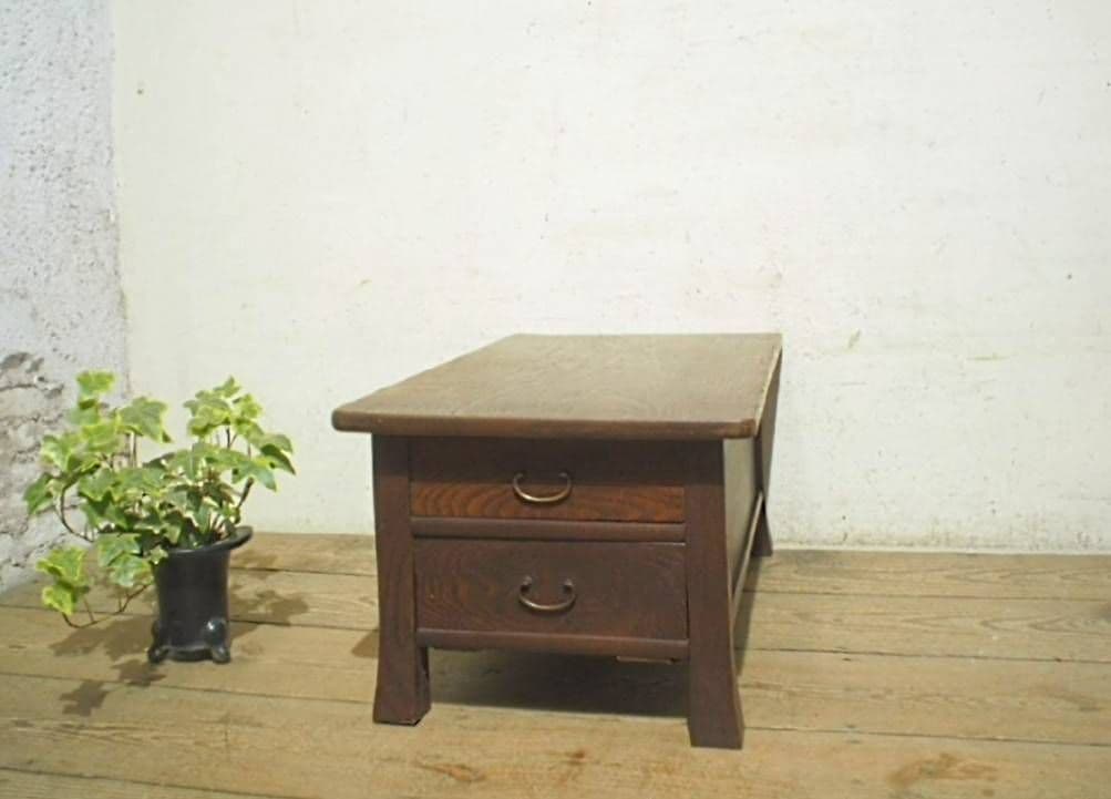 1080 アンティーク　両面収納のローテーブル　文机　陳列台　引き出し　レトロ