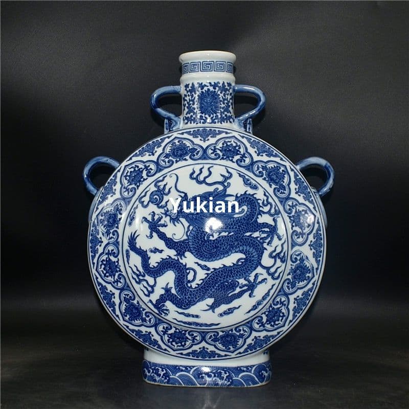 青花龍鳳呈祥瓶 水養花瓶 陶磁器 現代工芸品 美術品 装飾品