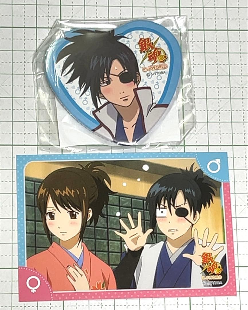 銀魂　性転換篇 J-WORLD 柳生十兵衛 九兵衛　缶バッジ　特典ステッカー