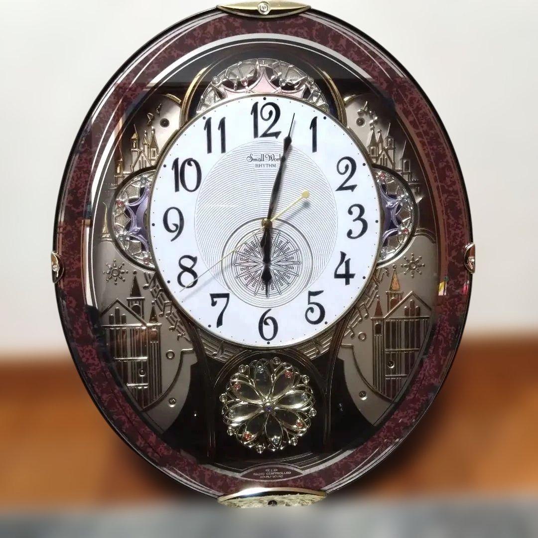 リズム 掛け時計 からくり スモールワールド メロディ 茶 (木目)